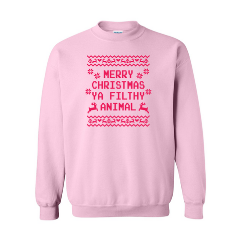 Christmas Themed - Merry Christmas Ya Filthy Animal - Women's Light Pink Sweatshirt S170