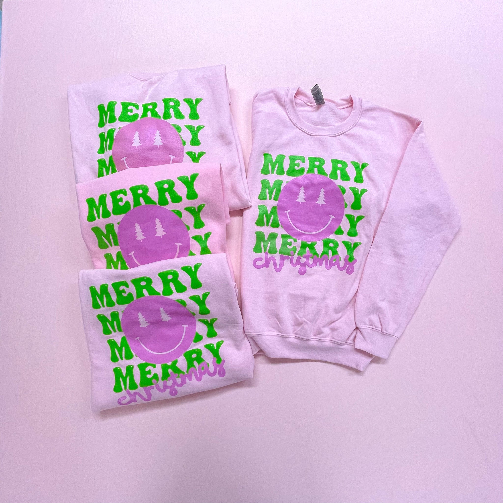 Presale ⭐️CLOSES 11/6/23⭐️ Merry Merry Christmas - Light Pink Tshirt or Sweatshirt - Hot Pink & Green