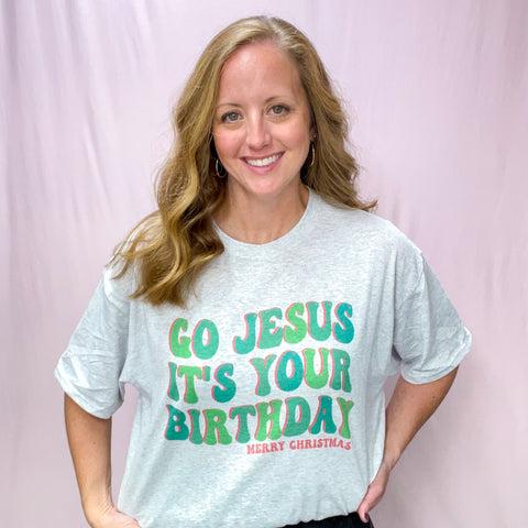 Christmas Themed - Go Jesus It's Your Birthday - Youth & Women's Ash Grey Tshirts S192