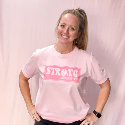 Strong Joshua 1:9 - Light Pink Tshirt - Adult & Women's Gym Top - S007