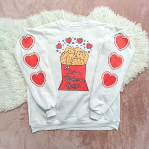 Valentine's Fries Before Hugs on a White Sweatshirt in Youth & Women's S015