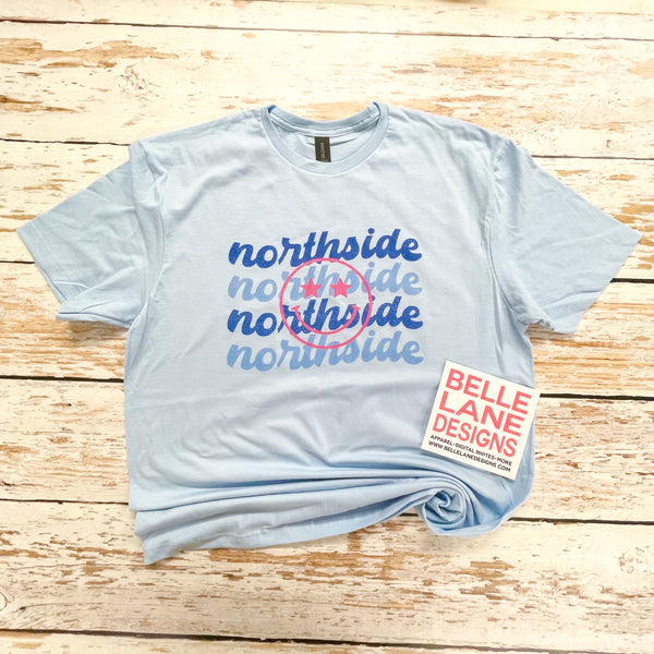 Northside Rams - Blue Stack and Smiley, Short Sleeve Unisex Tshirt Light Blue 720