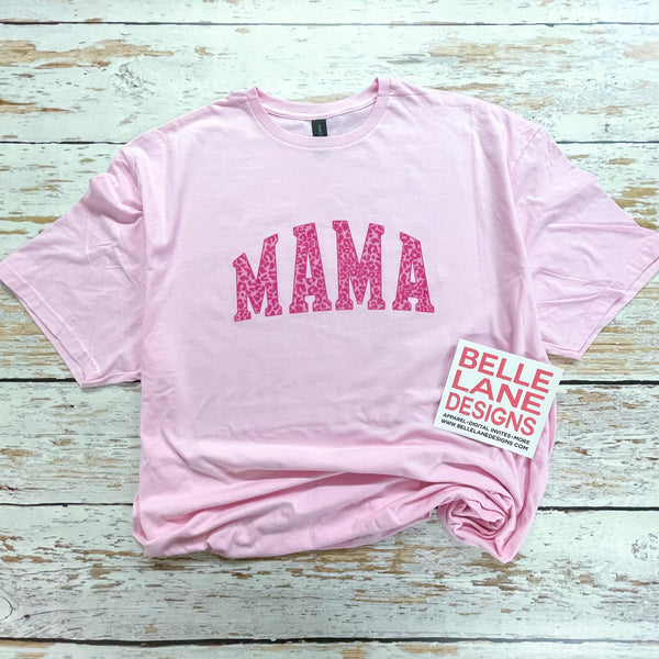 Women's Short Sleeve Mama Tshirt, Pink Tshirt with Pink Cheetah Print 722