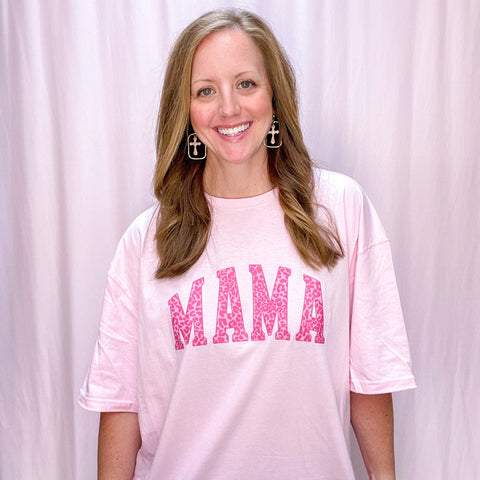 Women's Short Sleeve Mama Tshirt, Pink Tshirt with Pink Cheetah Print 722