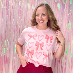 heart and bows on pink tshirt