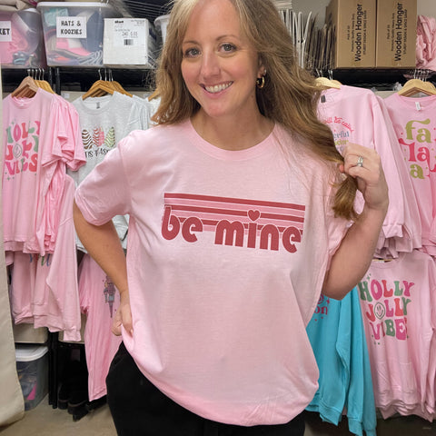 Valentine's "Be Mine Stripes" Light Pink Bella Canvas T-Shirt for Women S220