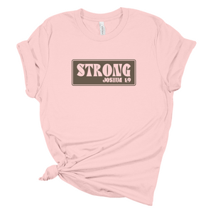 Strong Joshua 1:9 Verse - Light Pink Short Sleeve Tshirt - Adult & Women's Gym Shirt - S001