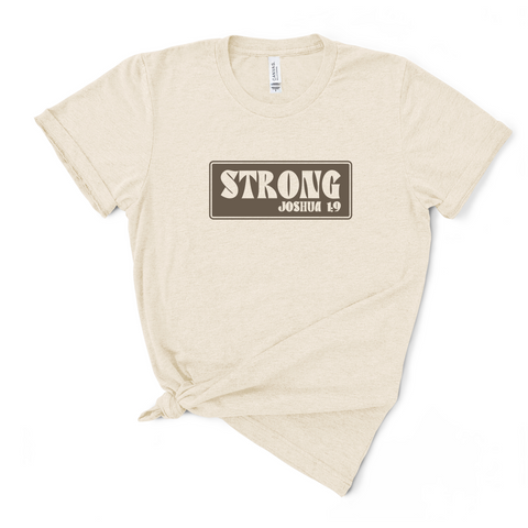 Strong Joshua 1:9 Verse - Natural Short Sleeve Tshirt - Adult & Women's Gym Shirt - S001