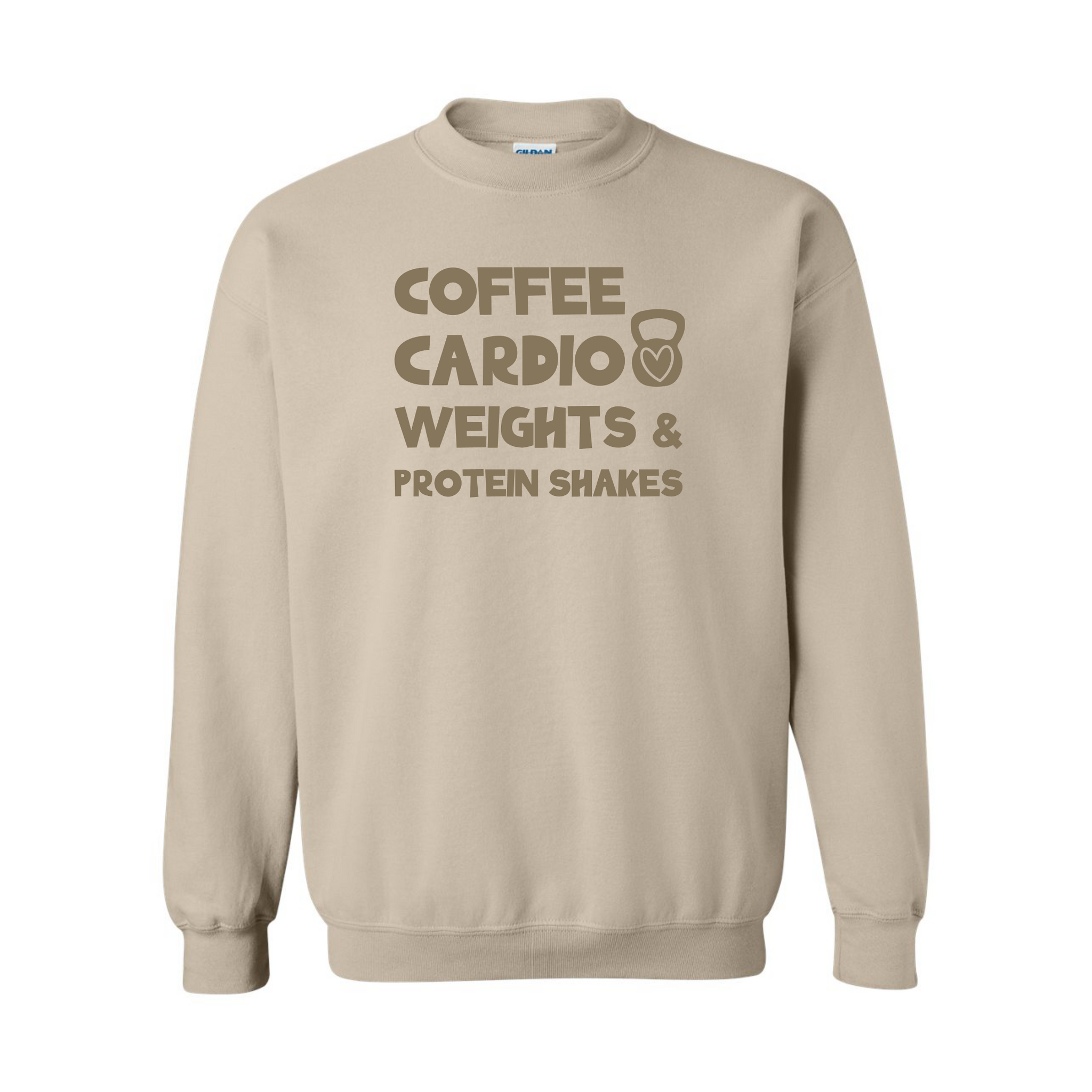 Coffee Cardio Weights and Protein Shakes - Sand Sweatshirt - Adult & Women's Gym Top - S006