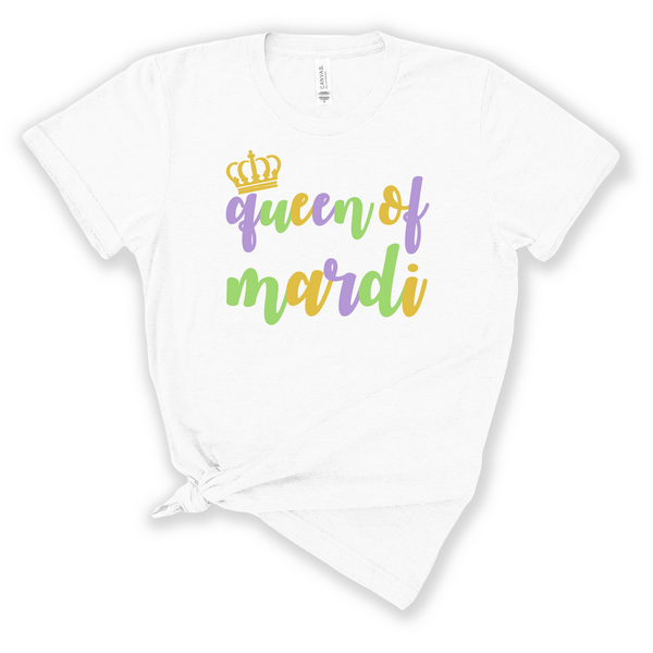Queen of Mardi 'Mardi Gras Collection' on White Short Sleeve Tshirt Women's & Youth S025