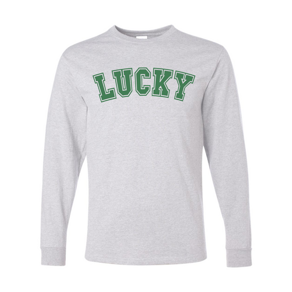 Lucky Varsity 'St. Patrick's Day Collection' on Ash Grey Long Sleeve Tshirt Women's S029