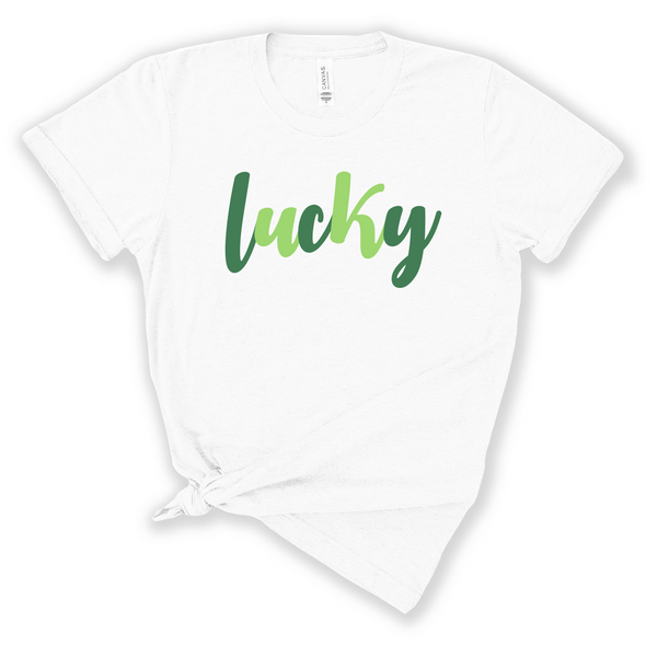 Lucky Fun 'St. Patrick’s Day Collection' on White Short Sleeve Tshirt Women's & Youth S030