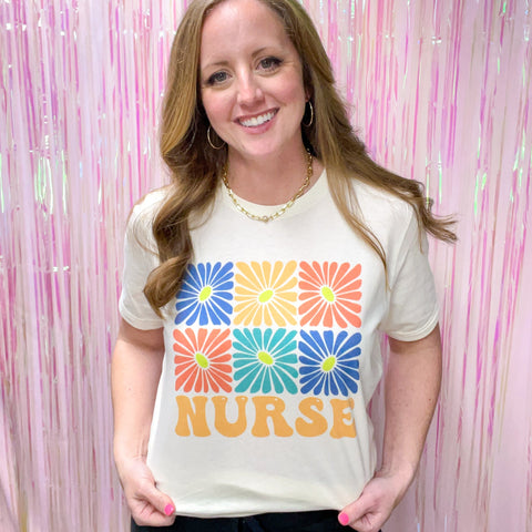 retro daises nurse shirt