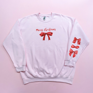 Pink Friday Special - Christmas Themed - Merry Christmas Bows - Women's Light Pink Sweatshirt S217