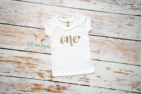 One with Heart | Short Sleeve White Ruffle Shirt | Girl's Birthday, Girls | 002