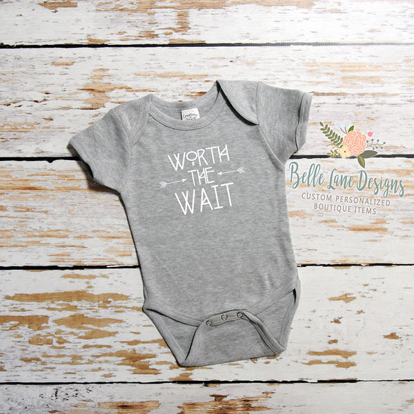 Worth The Wait with Arrows | Short Sleeve Onesie | Girls, Boys, Pregnancy Announcement | 037