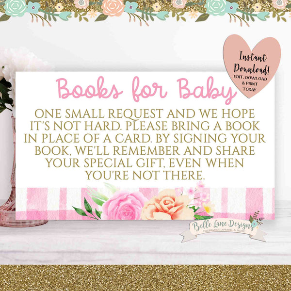 DIGITAL Baby Shower Books For Baby Card, Floral Blush Pink Boho Party Games, DIY at Home Printable Download 045