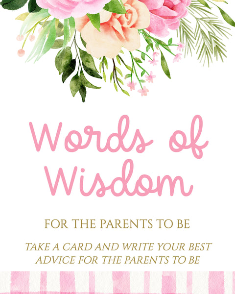 DIGITAL Baby Shower Words of Wisdom Sign, Floral Blush Pink Boho Party, DIY at Home Printable Download 051 052