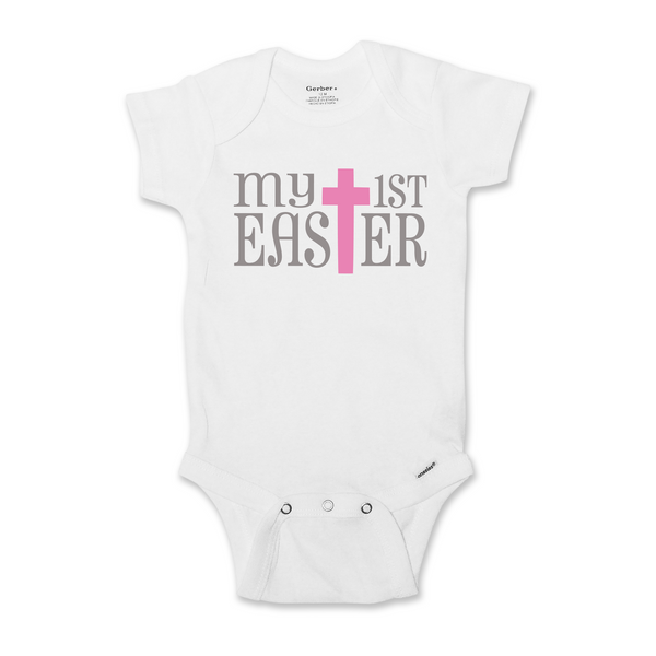 My First Easter Baby Girl Pink Cross, Short Or Long Sleeve 262