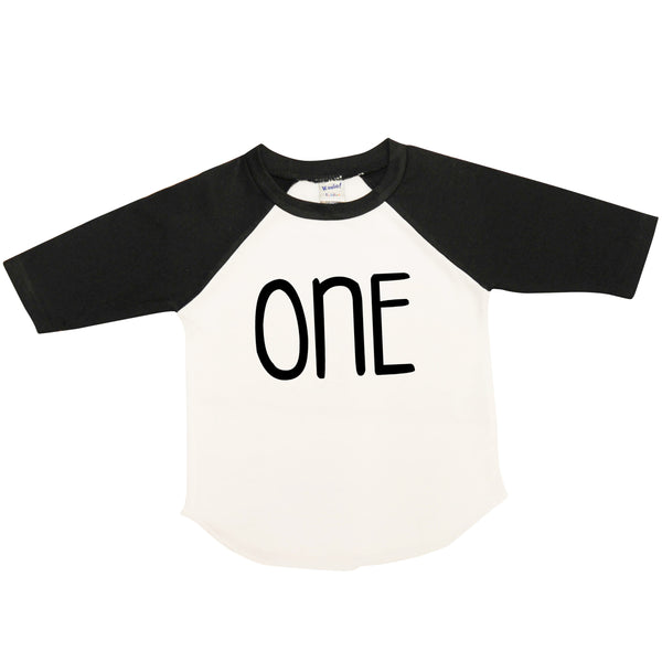 One | Black and White Raglan Shirt | Boy's Birthday, Boys | 295