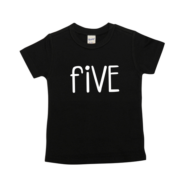 Boys Fifth Birthday "FIVE" Black Tshirt, Short or Long Sleeve, Boy's Birthday 299