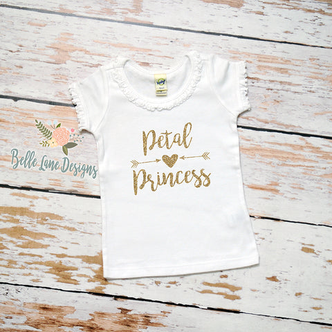 Petal Princess with Arrows and Heart | Short Sleeve White Ruffle Shirt | Wedding, Girls | 305