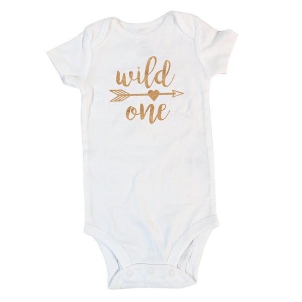Wild One with Arrow and Heart | Short or Long Sleeve Onesie | Girl's Birthday, Girls | 347