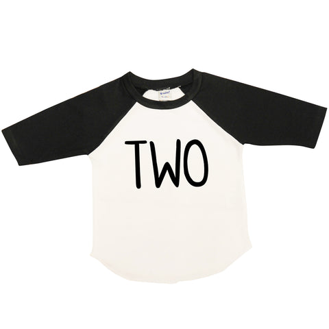 Second Birthday "TWO" | Raglan Black and White shirt | Boy's Birthday, Boys | 414