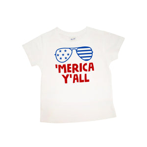 'Merica Y'all with Sunglasses | Short Sleeve Shirt | Fourth of July, Girls, Boys | 420
