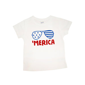 'Merica with Sunglasses - Short Sleeve Shirt - Fourth of July, Girls, Boy's or Girl's 421