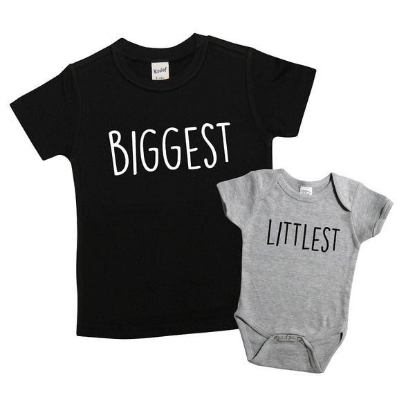 Biggest and Littlest Shirt Set | Black Short Sleeve and Grey Onesie | Girls, Boys, Siblings, Pregnancy Announcement | 436