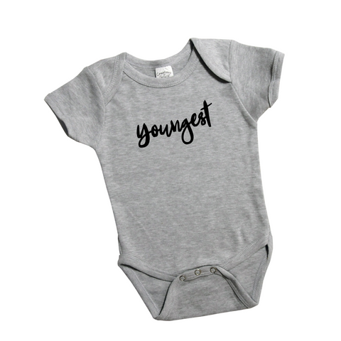 Youngest Grey Onesie or Tshirt | Pregnancy Announcement, Sibling, Boys, Girls | 450