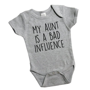 My Aunt Is a Bad Influence | Grey Short Sleeve Onesie | Girls, Boys, Pregnancy Announcement | 451