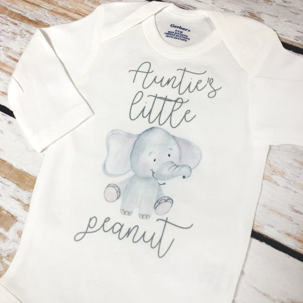 Auntie's Little Peanut Elephant | Short or Long Sleeve Onesie | Boys, Girls, Gender Neutral Pregnancy Announcement | 527