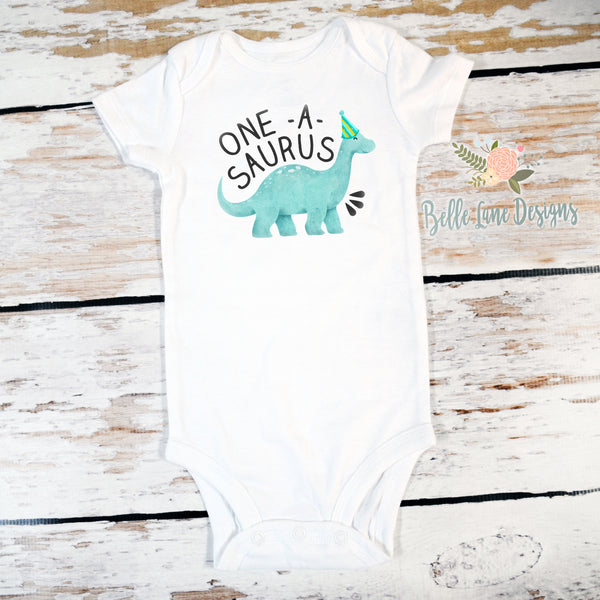One-A-Saurus dinosaur | Short Sleeve Onesie or Shirt | Boy's Birthday, Boys | 533