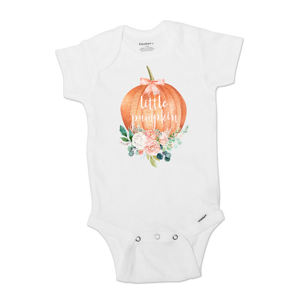 Little Pumpkin in Floral Pink | Short or Long Sleeve Onesie | Pregnancy Announcement, Girls | 543