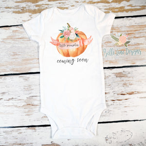 Little Pumpkin "Coming Soon" Floral | Long or Short Sleeve Onesie | Pregnancy Announcement, Girls | 544
