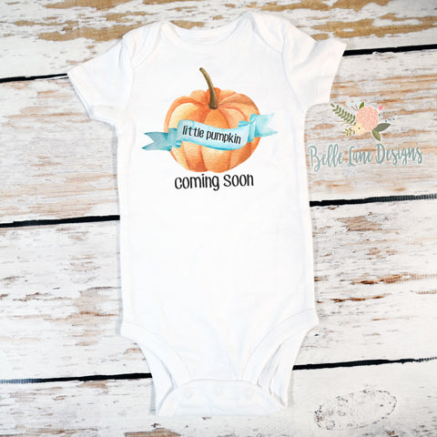 Little Pumpkin "Coming Soon" | Short or Long Sleeve Onesie | Pregnancy Announcement, Boys | 551