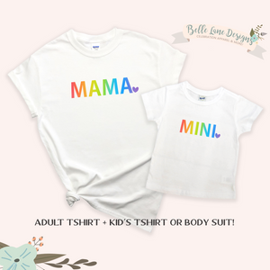 Rainbow Heart Mama and Mini Shirt Set, Mommy and Me Matching Shirts 629