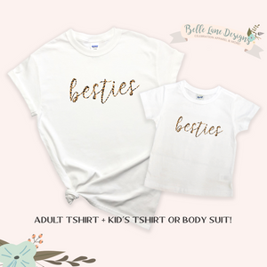 Leopard Besties Mama and Mini Shirt Set, Mommy and Me Matching Shirts 631