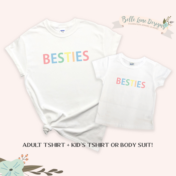 Besties Pastel Mama and Mini Shirt Set, Mommy and Me Matching Shirts 633