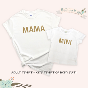 Glitter Gold Mama and Mini Shirt Set, Mommy and Me Matching Shirts 634