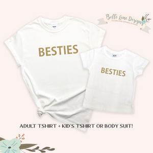 Glitter Gold Besties Mama and Mini Shirt Set, Mommy and Me Matching Shirts 635