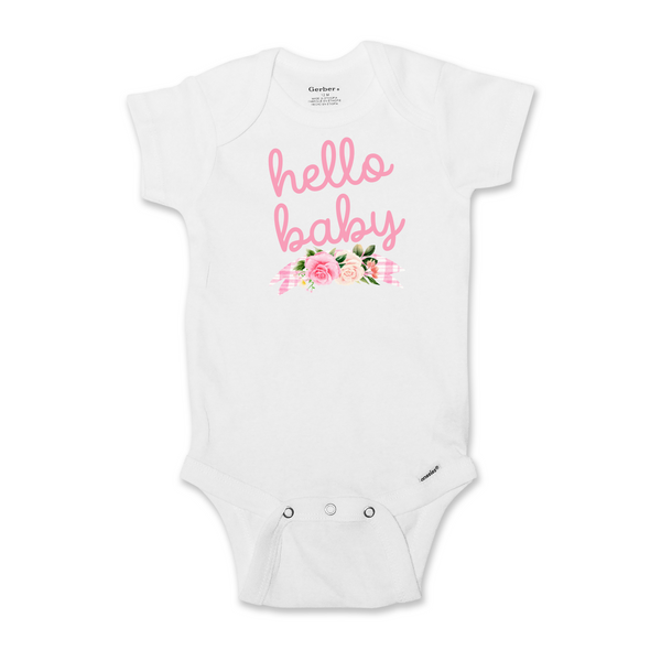 Hello Baby | Pregnancy Announcement Onesie | Girls Baby Shower Pink | Short or Long Sleeve 657