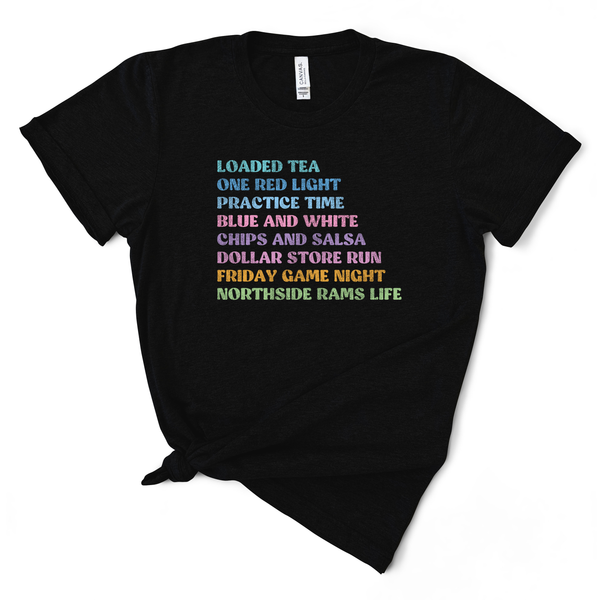 black shirt pastel text