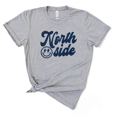 grey shirt blue text northside