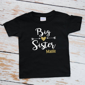 Big Sister with Arrow and Heart | Short Sleeve Shirt | Siblings, Girls | 032