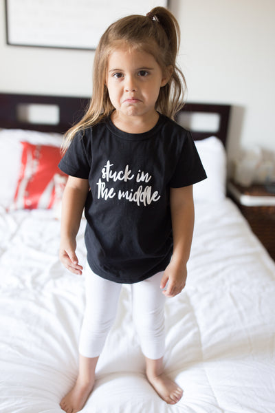 Stuck In The Middle | Black Short Sleeve Shirt | Sibling, Boys, Girls, Pregnancy Announcement | 454