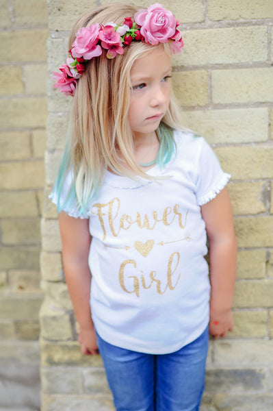 Flower Girl with Arrows and Heart | White Short Sleeve Ruffle Shirt | Wedding, Girls | 456