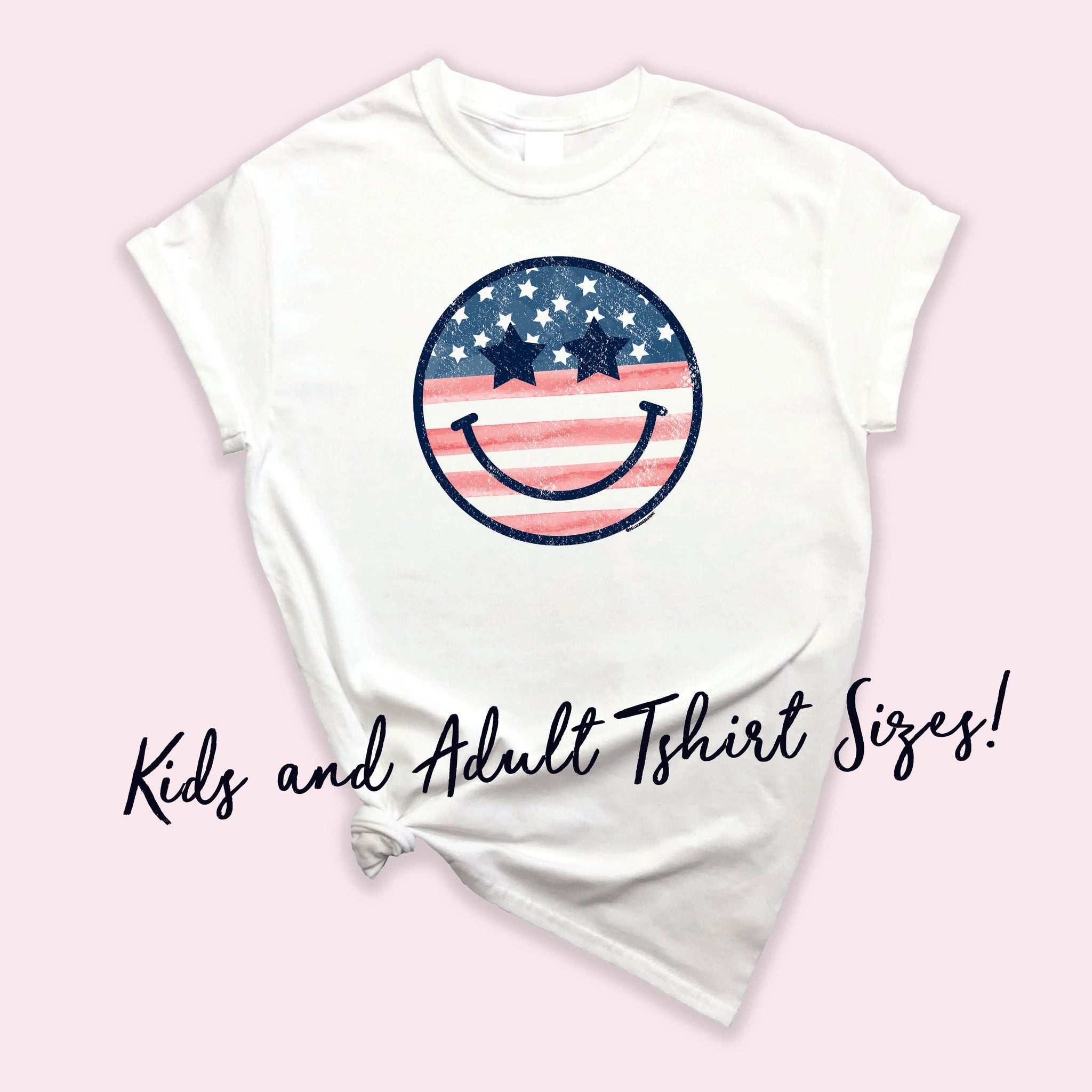 Kid's or Adult Smiley Face American Flag Tshirt | Patriotic, Memorial Day, 4th of July | Summer Fun | Mommy and Me 009